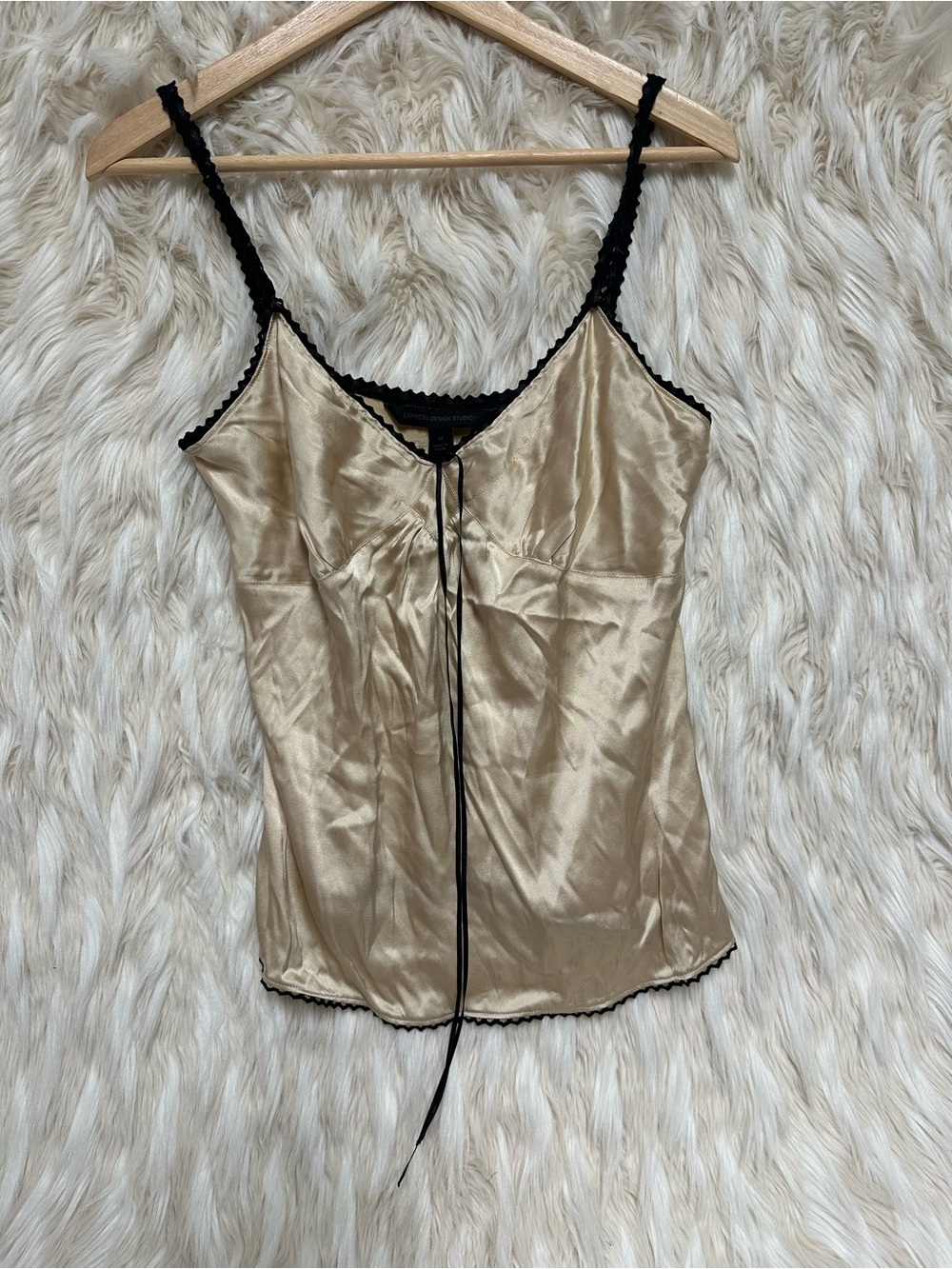 Vintage Y2K Express Design Studio 93% Silk Gold Champagne Lace Cami M